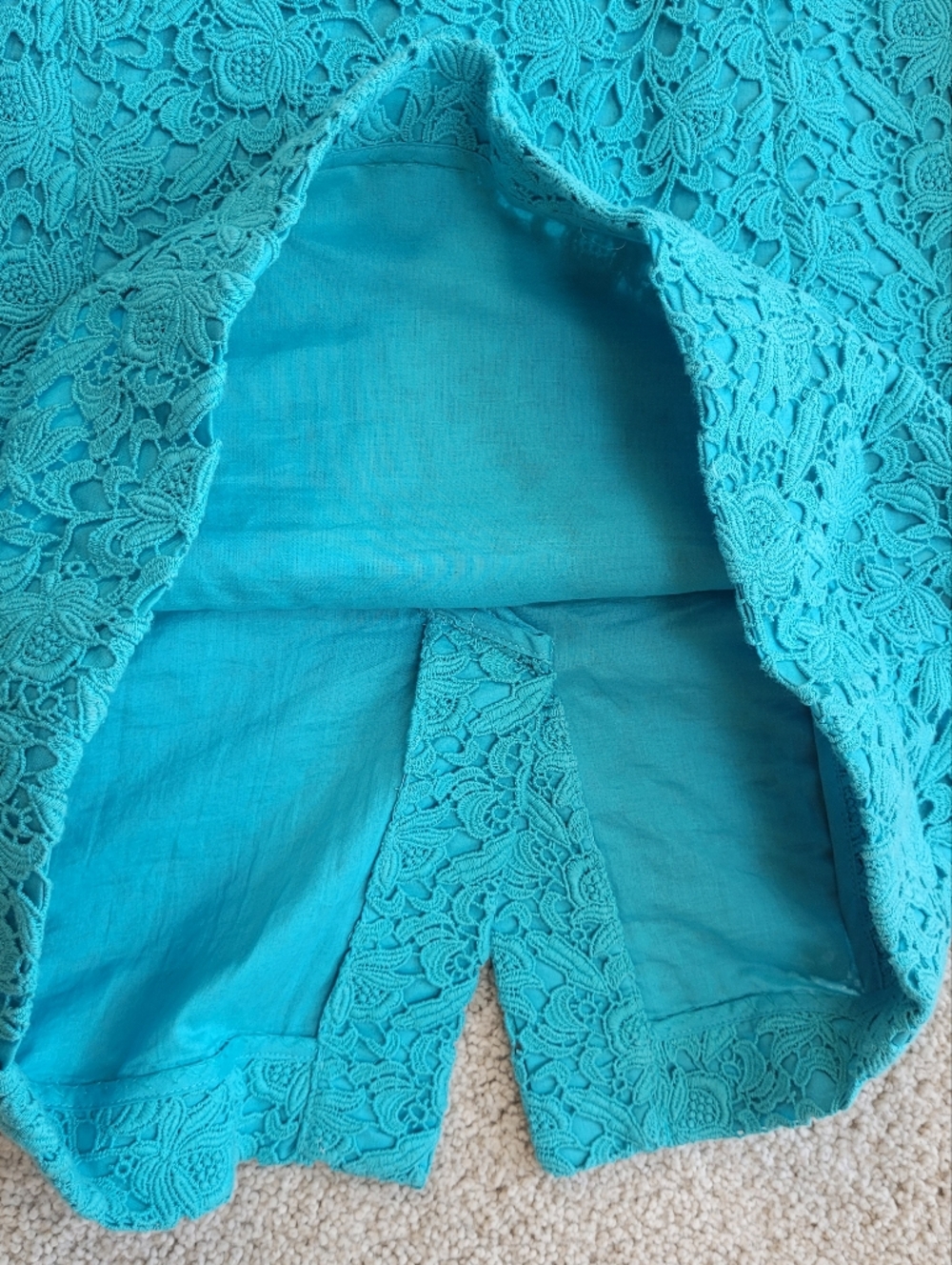 Talbots Turquoise Lace Sheath Dress Sleeveless Knee Length Lined Elegant Size 6 - Picture 11 of 13